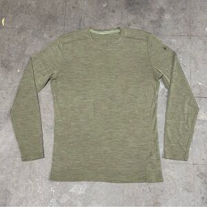 Smartwool Mens Green Merino Wool Baselayer Crew Neck Long Sleeve T-Shirt Size L